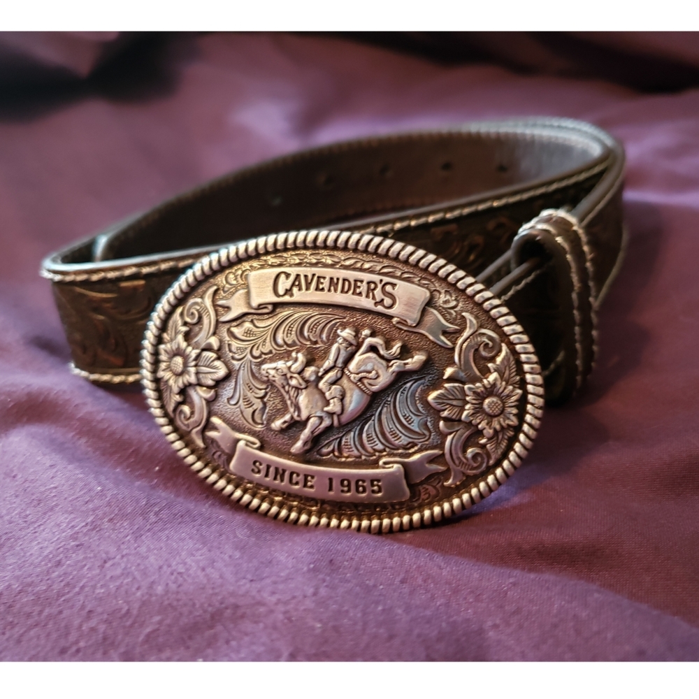 Kids Genuine Leather Belt Bull Rider Buckle